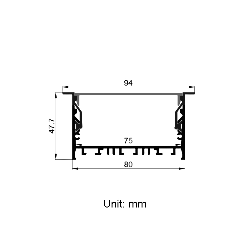 Recessed Aluminum Profile For LED Strips With 75mm Inner Width Recessed Aluminum Profile For LED Strips With 75mm Inner Width